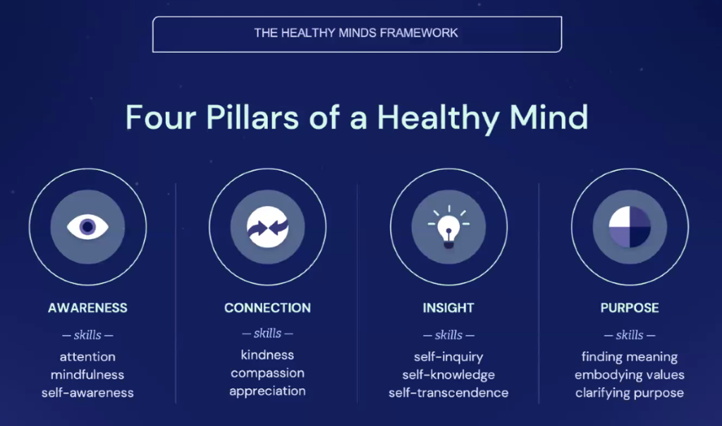 Four Pillars of a Healthy Mind slide from presentation