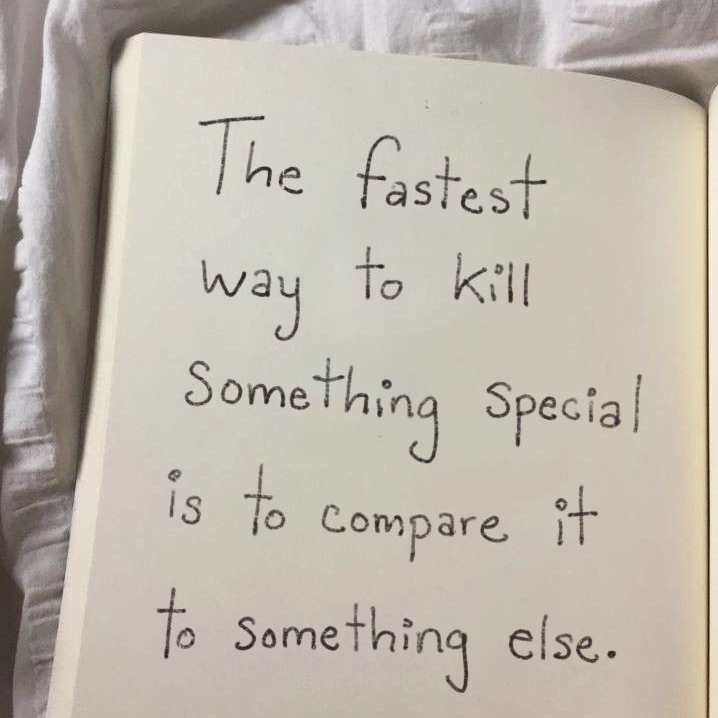 The fastest way to kill something special is to compare it to something else. 