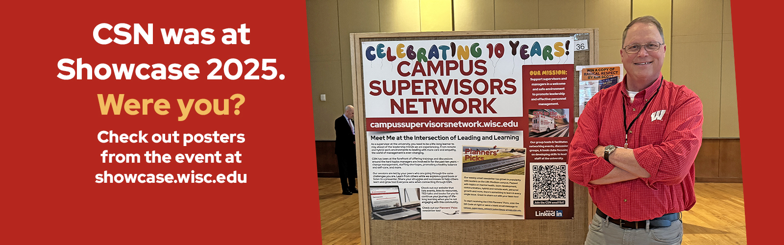 Rich Gassen standing next to the CSN poster at Showcase 2025.