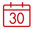 *Icon, calendar with 30 date, red*