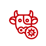 icon: view of cow's head with horns and wide eyes; small circle in lower right corner contains a microbe