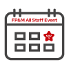 Icon of a calendar that says FP&M All Staff Event and has a red star on November 3.