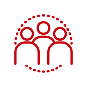 three people figures connected by dashed circle; icon
