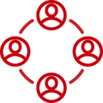 Icon graphic of four individuals talking together.