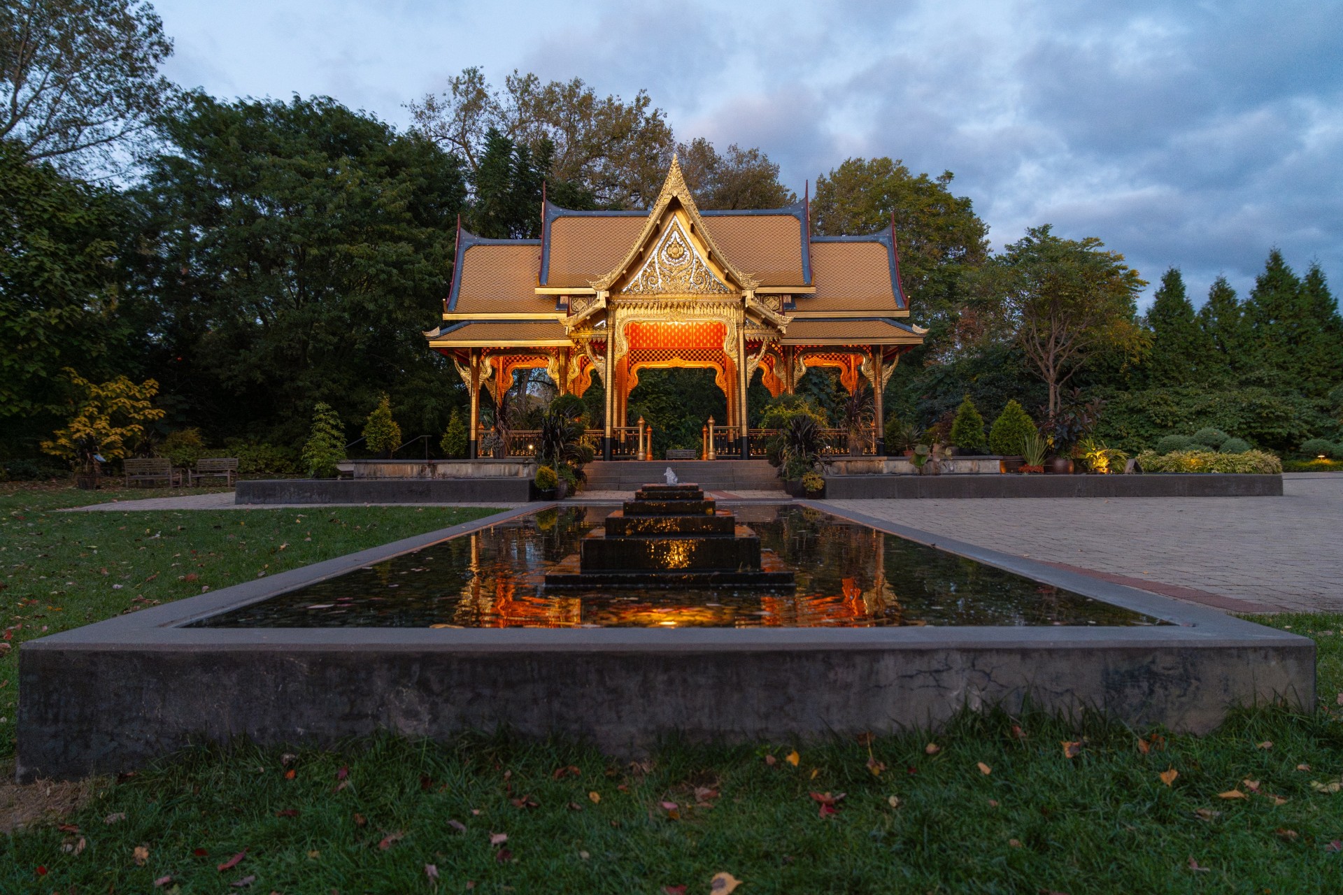 Royal Thai pavilion structure in garden setting