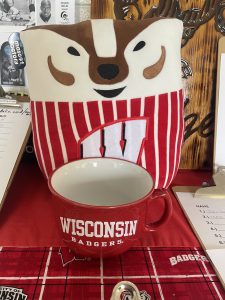 *Bucky plushy and Wisconsin Badgers red mug*