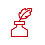 *Icon, feather pen in jar, red*