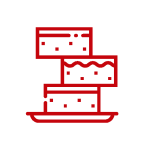 icon: three cake layers crooked and toppling over