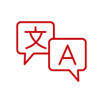 icon: letters and alphabet characters of different languages in speech bubbles