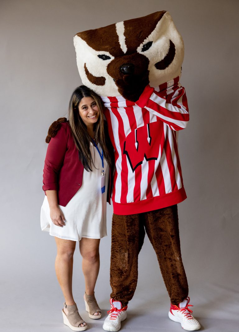 Returning adult student with Bucky