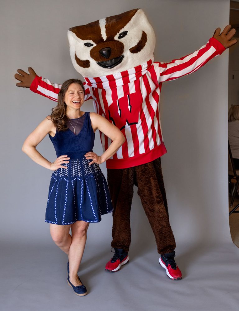 Returning adult student with Bucky Badger