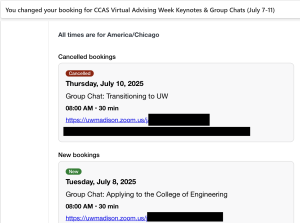 edited selections confirmation email from DoIT