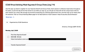 First screen of the Doodle signup sheet