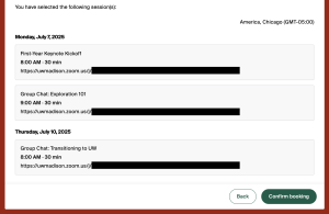 Summary screen for Doodle signup