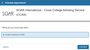 Starfsh screen showing Academic advising for SOAR option