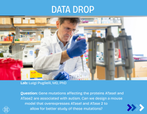 Man wearing blue gloves holding a pipette over a blue background with white text above and below the photo