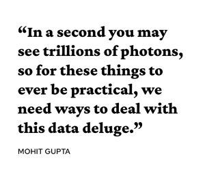 A quote from Mohit Gupta reads, “In a second you may see trillions of photons, so for these things to ever be practical, we need ways to deal with this data deluge.”